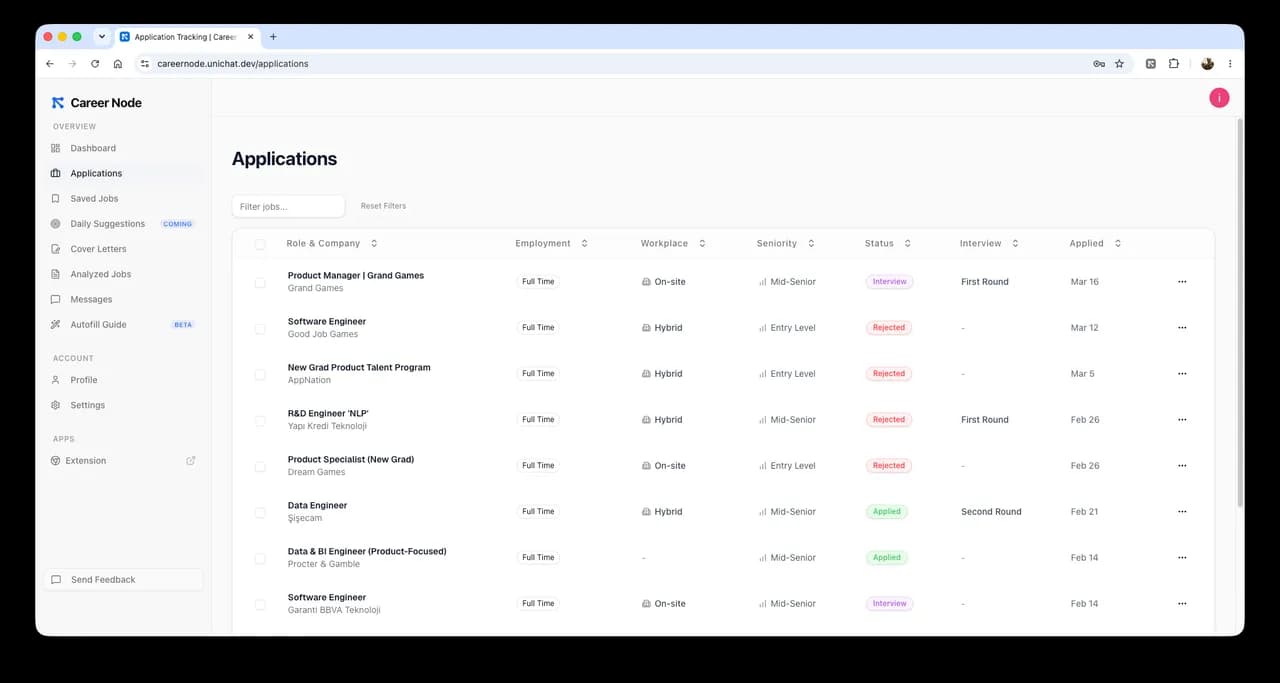 Career Node — Application tracking