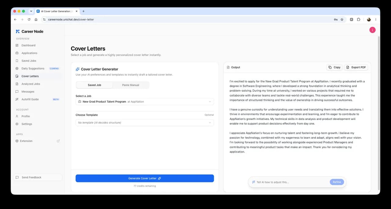 Career Node — AI cover letters