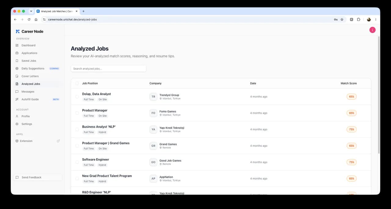 Career Node — Real-time fit score