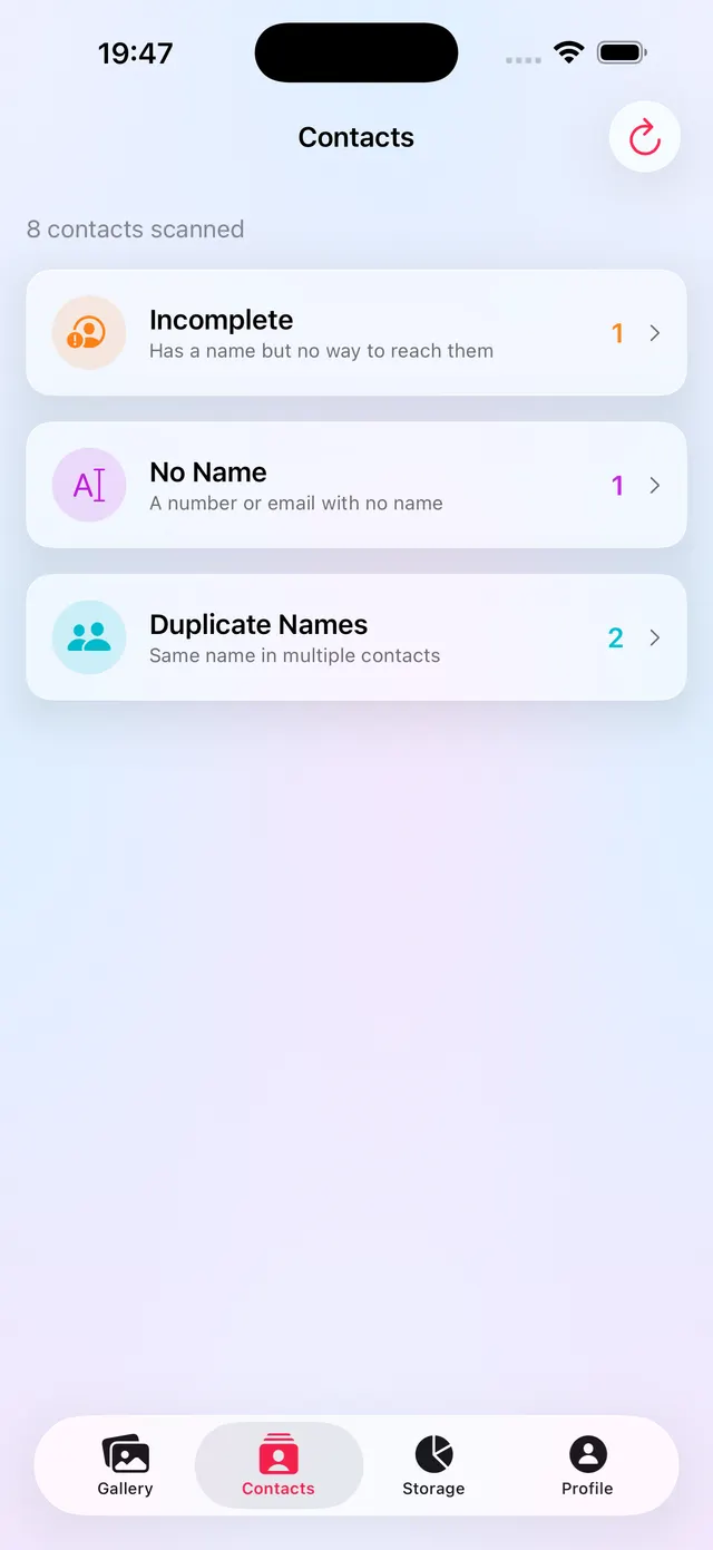 Clean Gallery — Contacts cleanup