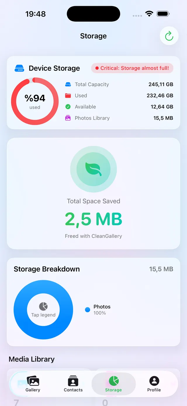 Clean Gallery — Storage insights